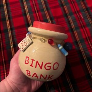 Vintage 1970s Ceramic “Bingo Bank” – Retro Novelty Coin Jar white elephant gift!